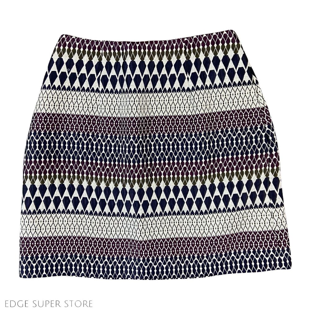 Ted Baker Dark Blue Purple Pencil Straight Batik Print Zip Up Short Skirt Size 0